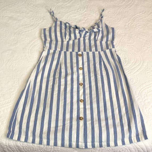 Derek & Heart Shoulder Strap Blue/White Stripe Mini Dress Size L - Picture 7 of 10